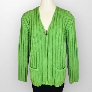 J. Crew Green Ribbed Cardigan Sweater